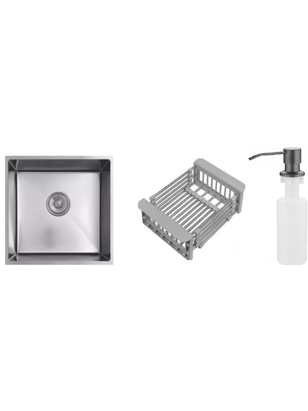 Кухонная мойка Schtoff Undermount Best Decor Silver 4545 (комплект коландер + дозатор серый)