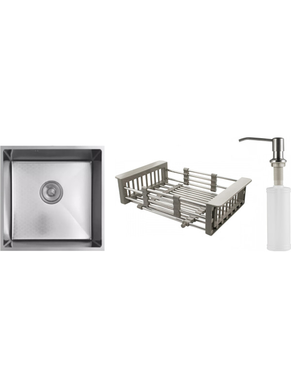 Кухонная мойка Schtoff Undermount Best Decor Silver 4545 (комплект коландер + дозатор серебро)