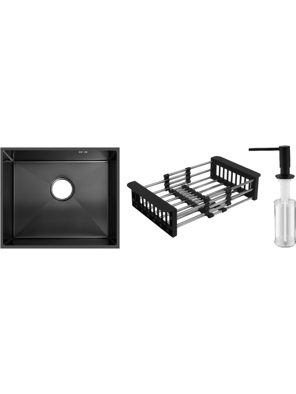 Кухонная мойка Schtoff Undermount Best Decor Black 5545 (комплект коландер + дозатор)