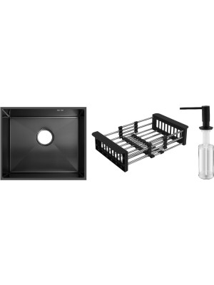 Кухонная мойка Schtoff Undermount Best Decor Black 5545 (комплект коландер + дозатор)