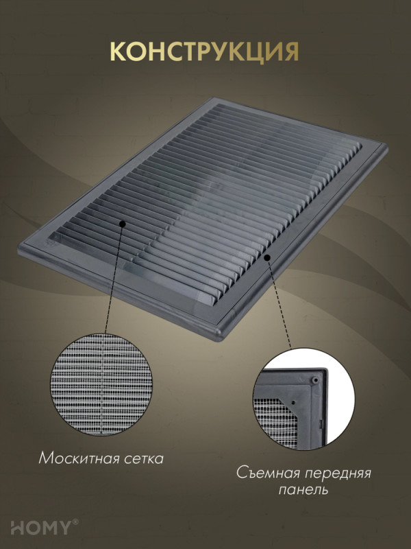 Решётка вентиляционная с рамкой 15×20 белая, HOMY VR1520-W  конструкция