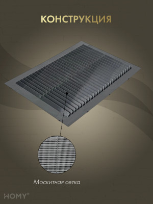 Вставка вентиляционная 17×24 см графит, HOMY Air VI1724-G конструкция