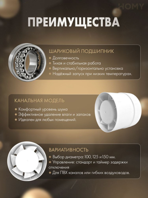 Канальный вентилятор HOMY Aero 150 мм на подшипниках Aero150 2