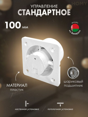 Вентилятор для ванной 100 мм тихий 28 дБ HOMY Dream100