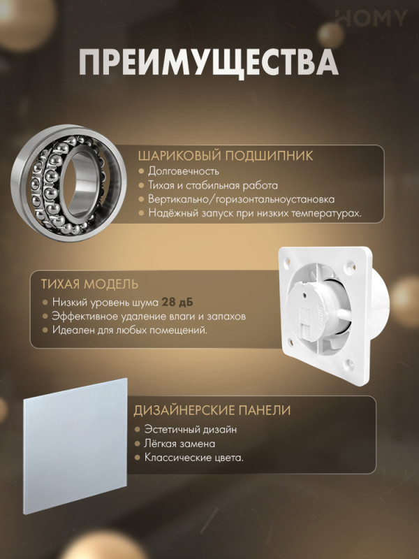 Вентилятор 100 тихий серебро мат клапан Dream100-GSM-DK100 преим