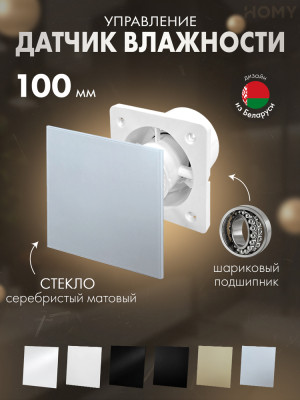 Вентилятор 100 тихий гигростат серебро мат стекло Dream100H-GSM