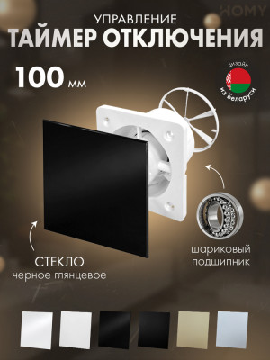 Вентилятор 100 таймер черное стекло глянец Dream100T-GBP