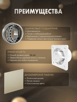 Вентилятор 100 тихий таймер золото стекло мат Dream100T-GGM преим