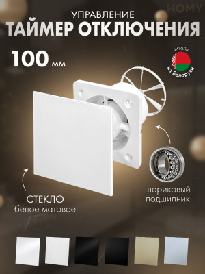 Вентилятор 100 тихий таймер белое стекло мат Dream100T-GWM