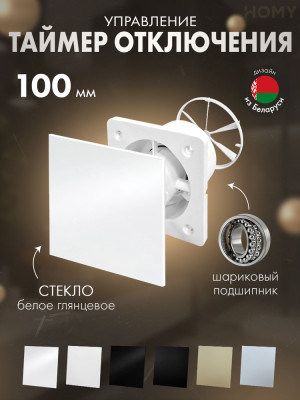 Вентилятор 100 таймер белое стекло глянец Dream100T-GWP