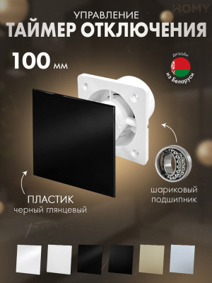 Вентилятор 100 тихий таймер черный глянец Dream100T-PBP