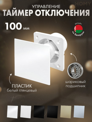 Вентилятор 100 тихий таймер белый глянец Dream100T-PWP