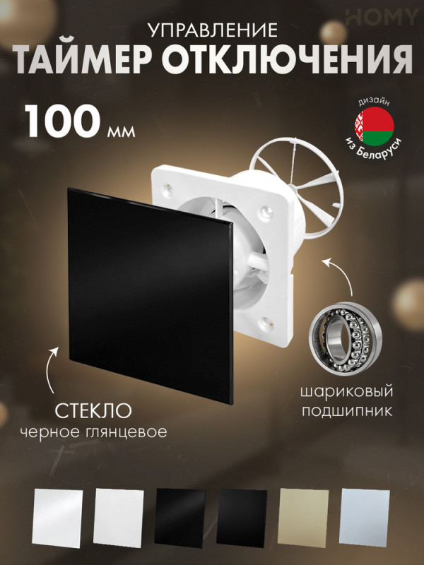 Вентилятор 100 таймер черный глян клапан Dream100T-GBP-DK100