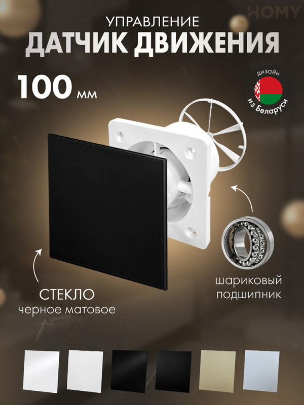 Вентилятор 100 движ черный мат клапан Dream100M-GBM-DK100