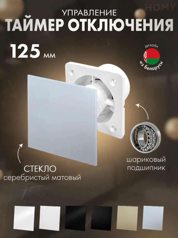 Вентилятор 125 тихий таймер серебро мат стекло Dream125T-GSM