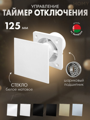 Вентилятор 125 тихий таймер белое стекло мат Dream125T-GWM