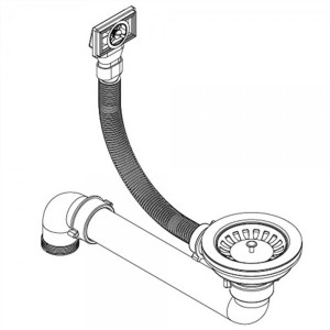 Кухонная мойка Aquasanita Simplex SQS 100 110 W Beige - вид сливной арматуры с автоматическим клапаном, в комплекте