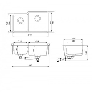 Кухонная мойка Aquasanita Arca SQA 230 601 L W Black metallic - размер