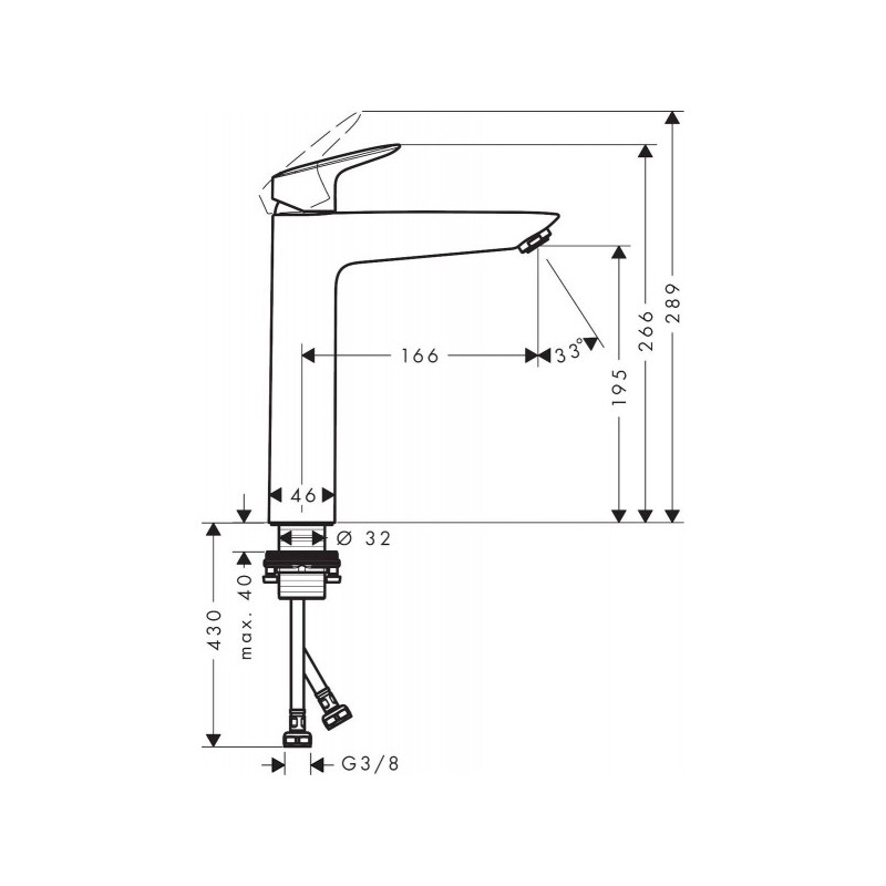 Смеситель Hansgrohe Logis 71091000 - схема с размерами