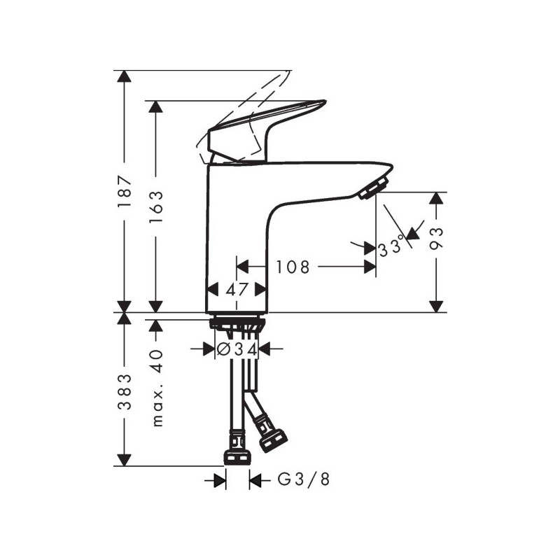 Смеситель Hansgrohe Logis 71101000 - схема с размерами