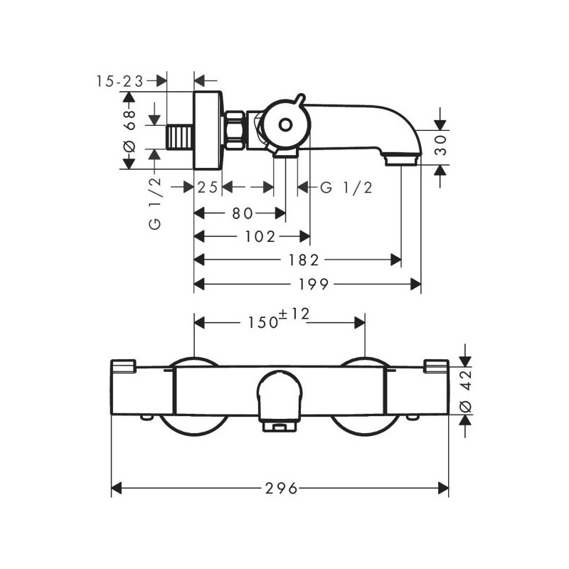 Смеситель Hansgrohe Ecostat 1001 CL 13201000 - монтажная схема