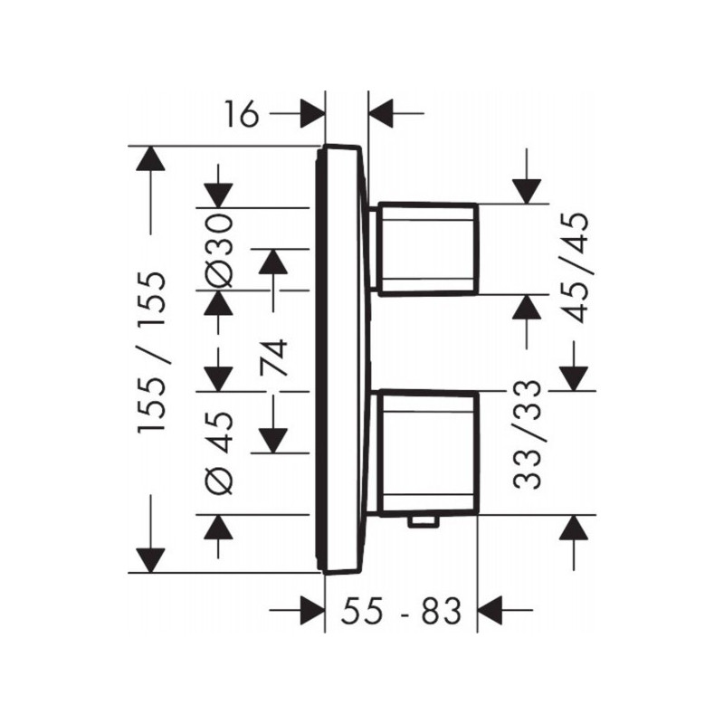 Смеситель Hansgrohe Ecostat E 15708000 - схема с размерами