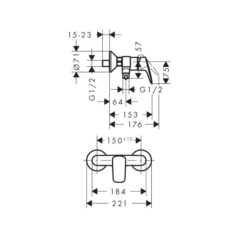 Смеситель Hansgrohe Logis 71600000 - схема с размерами