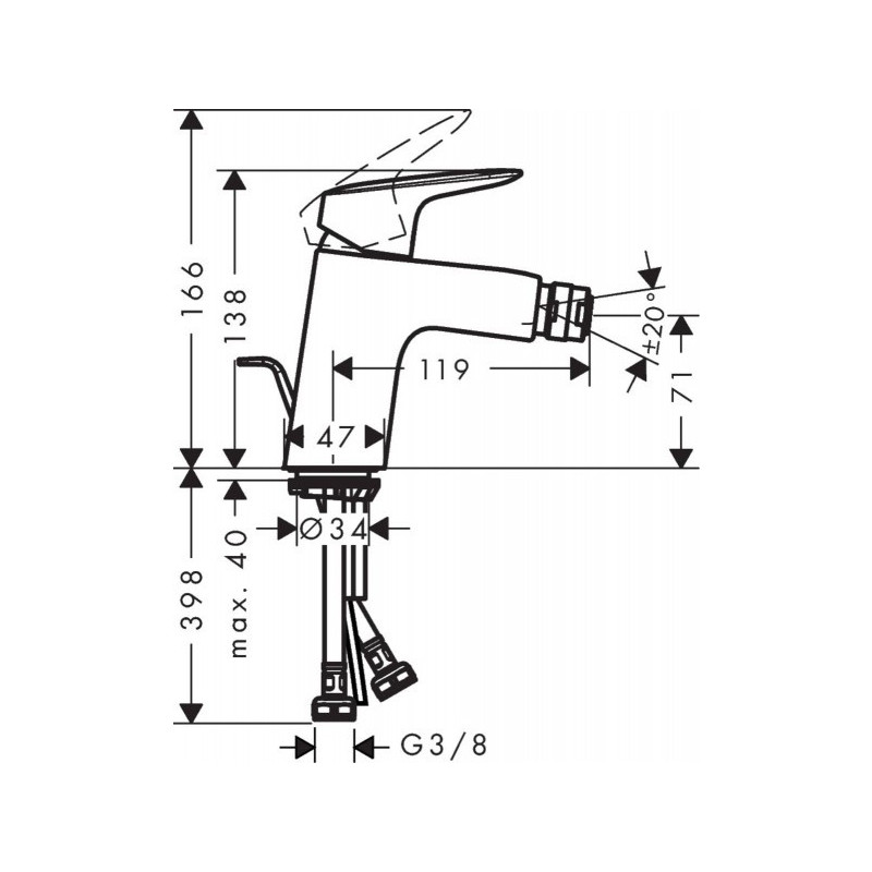 Смеситель Hansgrohe Logis 71204000 - схема с размерами