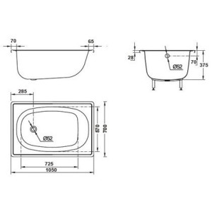 Ванна стальная BLB Europa 105x70 схема