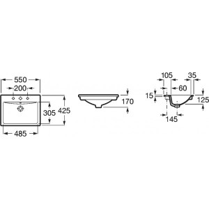 Чертёж умывальника Roca Diverta 55x42