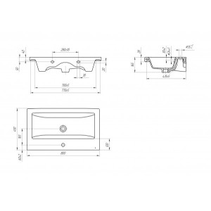 Чертёж умывальника Cersanit Como 80