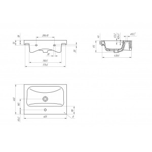 Чертёж умывальника Cersanit Moduo 60