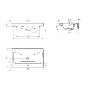 Чертёж умывальника Cersanit Moduo 80