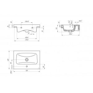 Чертёж умывальника Cersanit Moduo 50