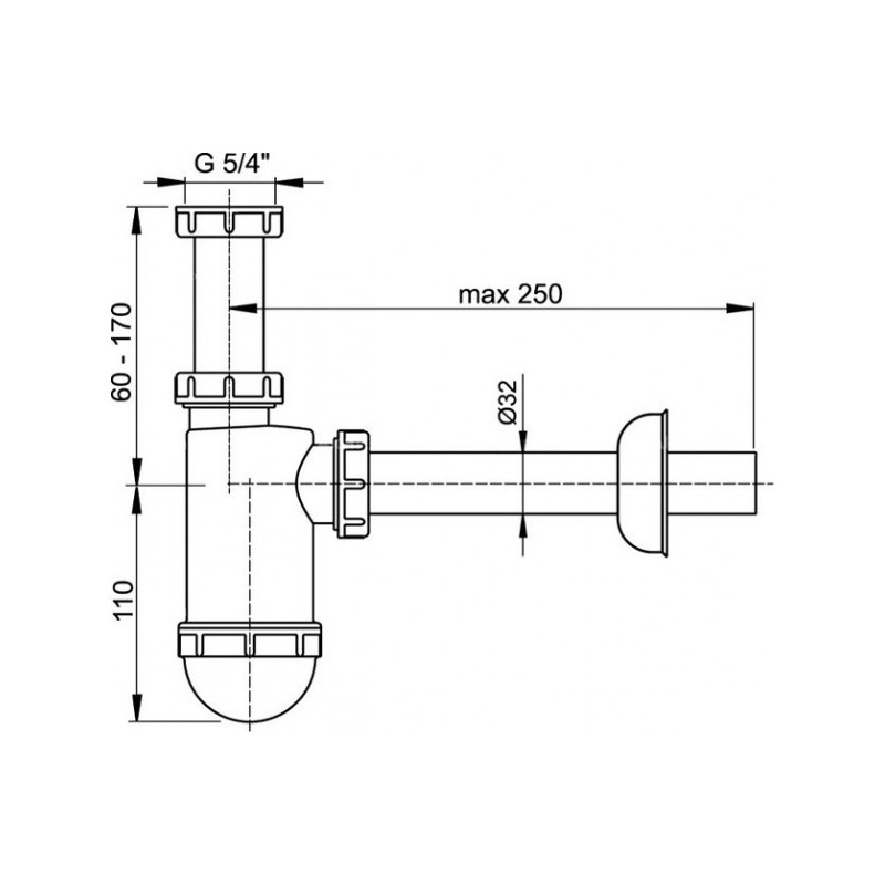 Размеры сифона Alcaplast A430