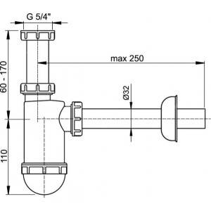 Размеры сифона Alcaplast A430