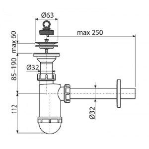 Размеры сифона Alcaplast A410