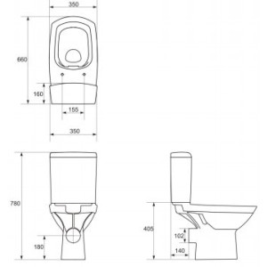 Схема унитаза напольного Cersanit Carina New Clean On 011 KO-CAR011-3/5-COn-S-DL