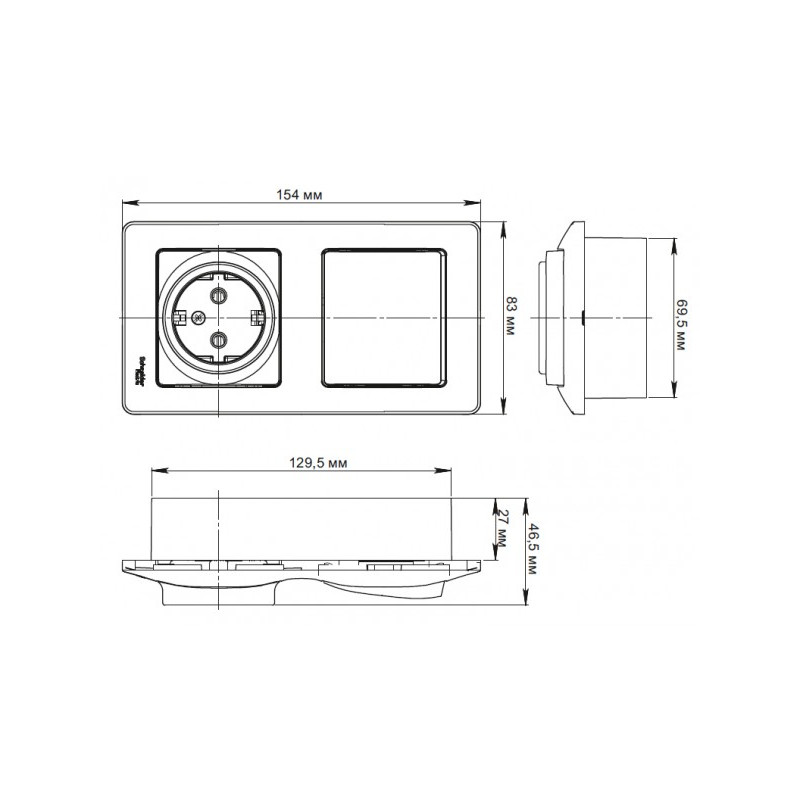 Выключатель с розеткой Schneider Electric Glossa GSL000170 белый схема