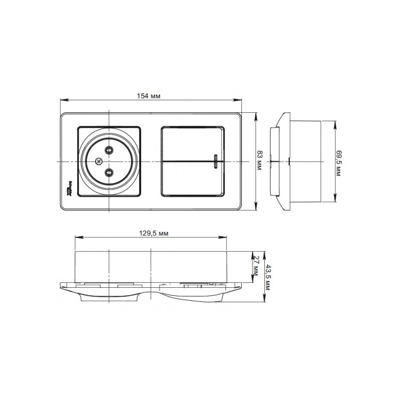 Выключатель с розеткой Schneider Electric Glossa GSL000172 белый схема