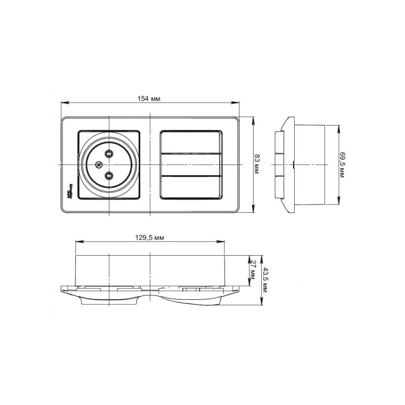 Выключатель с розеткой Schneider Electric Glossa GSL000276 бежевый схема