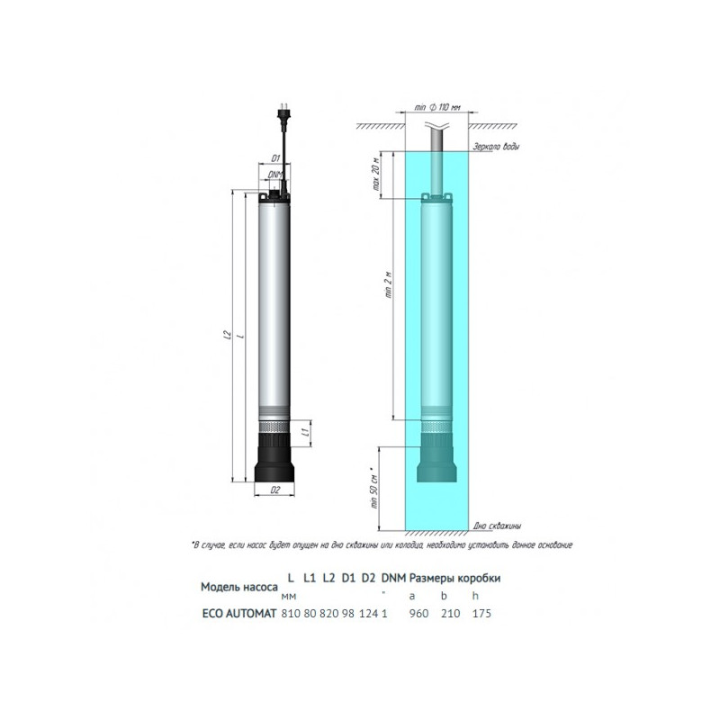 Скважинный насос Unipump Eco Automat размеры