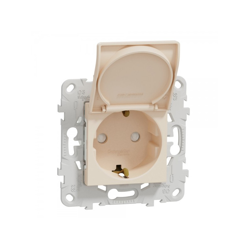 Розетка Schneider Electric Unica New NU503744TA бежевый с открытой крышкой