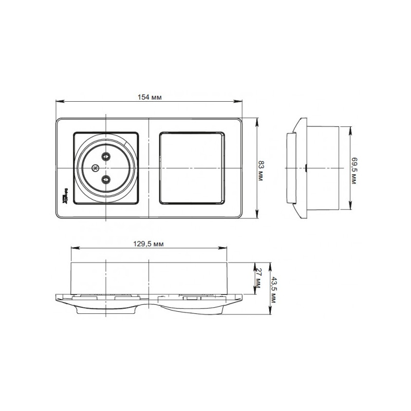 Выключатель с розеткой Schneider Electric Glossa GSL000260 бежевый схема