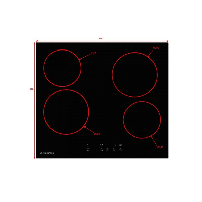 Диаметр конфорок варочной панели Maunfeld EVCE.594 Black