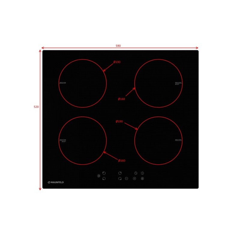 Диаметр конфорок варочной панели Maunfeld EVI.594 Black