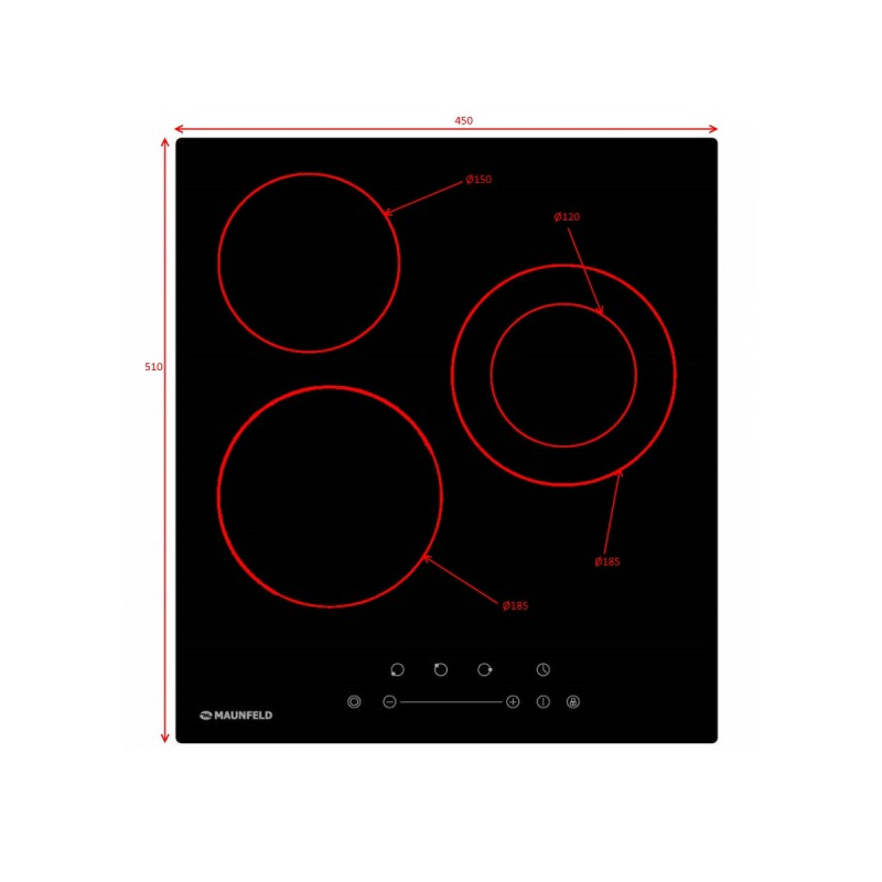 Диаметр конфорок варочной панели Maunfeld EVCE.453.D Black