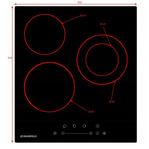 Диаметр конфорок варочной панели Maunfeld EVCE.453.D Black
