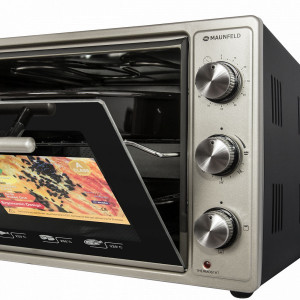 Мини-печь Maunfeld СEMOB.363.S1 Inox с открытой дверцей и панелью управления