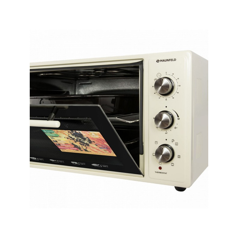 Мини-печь Maunfeld СEMOA.456.I Beige с открытой дверцей и панелью управления
